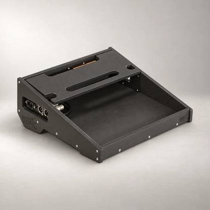 Core D340/350-QC Stealth Black wooden pedalboard, three-quarter view from the left