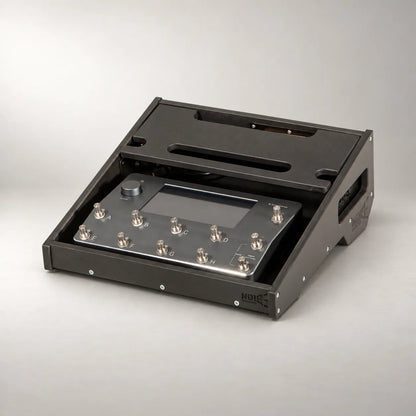 Core D340/350-QC Stealth Black pedalboard in three-quarter view with a Neural DSP Quad Cortex