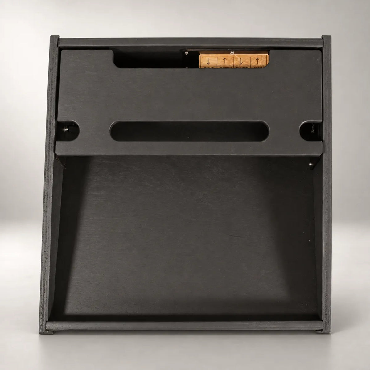 Empty Core D340/350-QC Stealth Black pedalboard seen from above, showing both decks and the cable slots