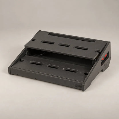 Core D340/450 Stealth Black wooden pedalboard, front three-quarter view