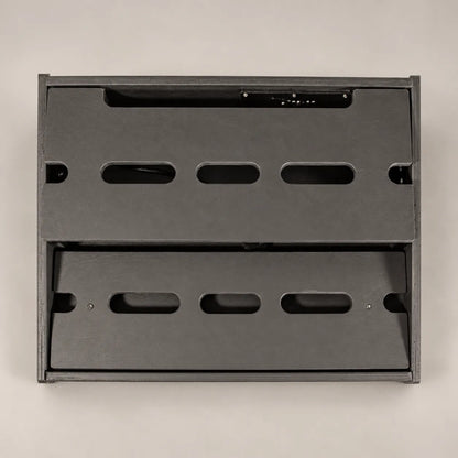 Empty Core D340/450 Stealth Black pedalboard seen from above, showing both decks and the cable slots
