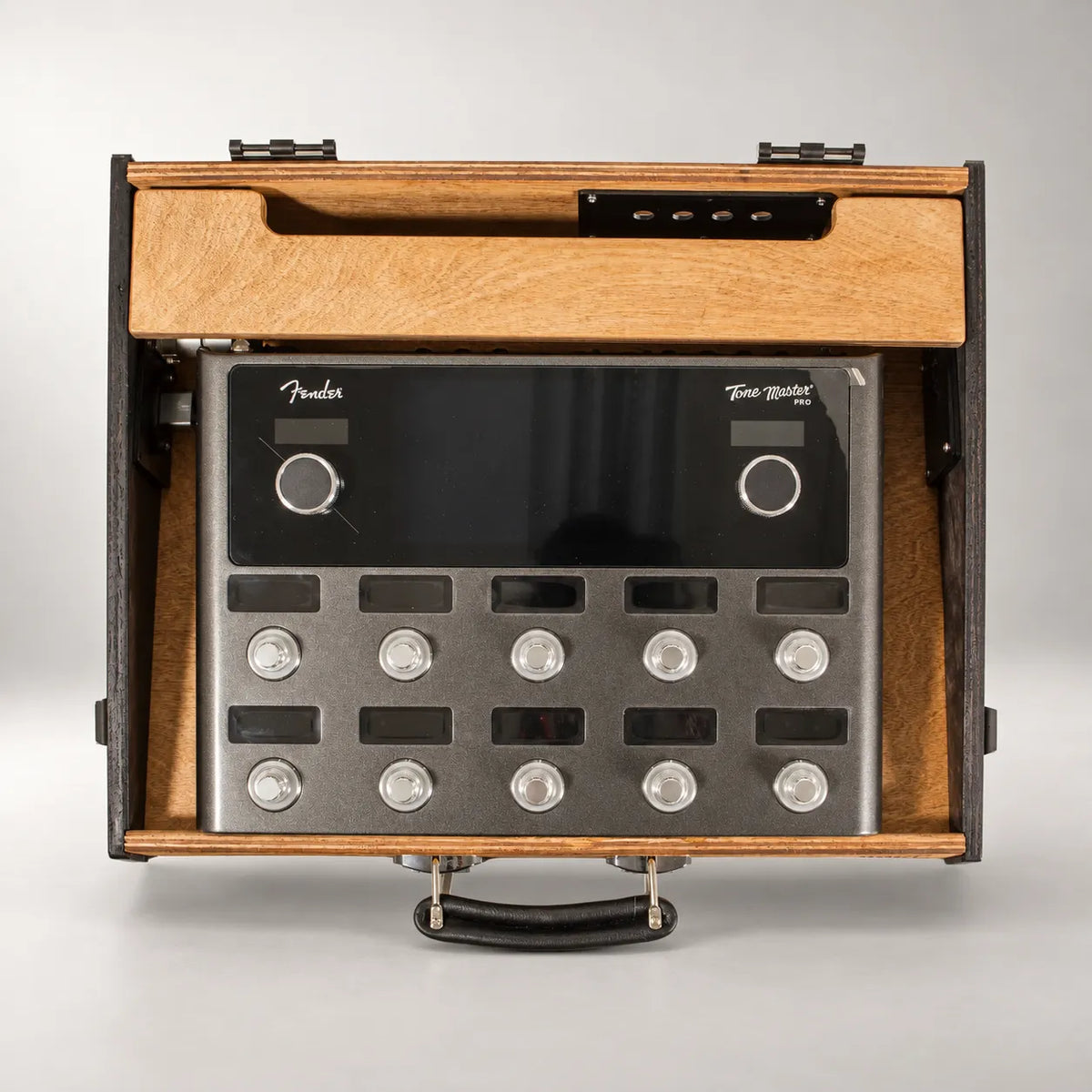 Noisewood Noble D340/450-TM pedalboard seen from above with a Fender Tone Master Pro fitted in the top deck