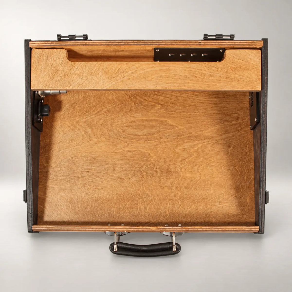 Noisewood Noble D340/450-TM pedalboard seen from above without pedals, showing the double-deck layout