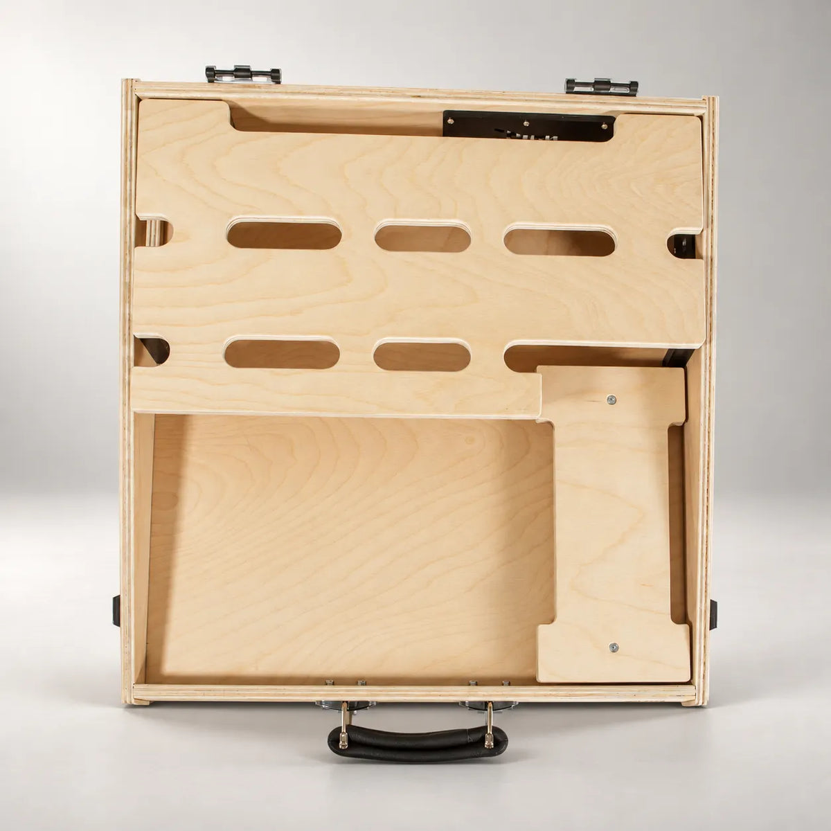 Empty Tour D460/450 Natural Birch pedalboard seen from above, showing both decks and the cable slots